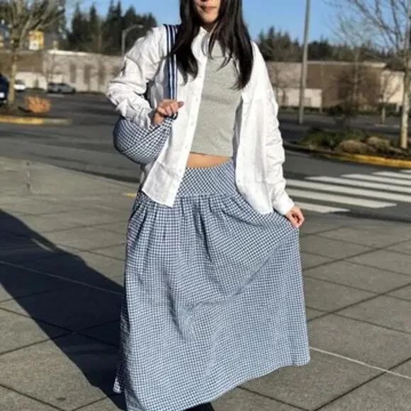 Uniqlo Gingham Round Mini Shoulder Bag NWT Blue White - Picture 2 of 5